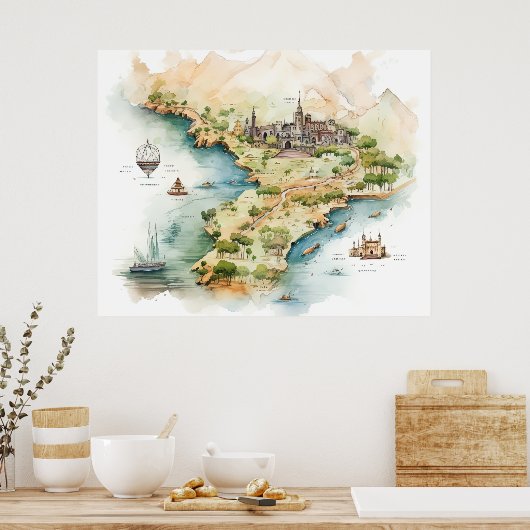 Watercolor Travel Map Poster (Küche)