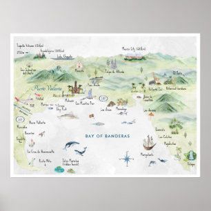 Watercolor Travel Postcard   Puerto Vallarta Poster