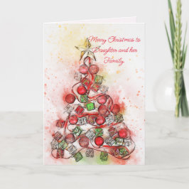 WATERCOLOR TREE DAUGHTER & FAMILIE CHRISTMAS CARD DANKESKARTE