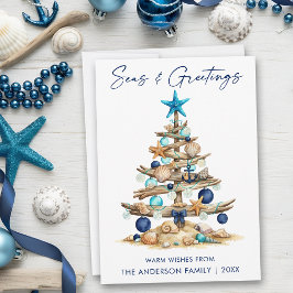 Watercolor Tree Seas and Greetings Beach Feiertagskarte