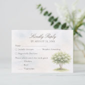 Watercolor Tree Wedding RSVP Card Karte (Stehend Vorderseite)