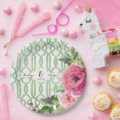 Watercolor Trellis Floral Rose Peony Bridal Shower Pappteller (Party)