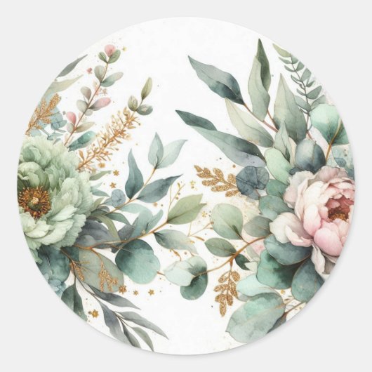 Watercolor Trendy Modern Chic Floral Leaves Runder Aufkleber (Vorderseite)