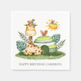 Watercolor Tribal Giraffe Safari Birthday Party Serviette
