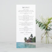 Watercolor Tropical Beach Destination Wedding Menükarte (Stehend Vorderseite)