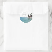 Watercolor Tropical Beach Destination Wedding Runder Aufkleber (Tasche)