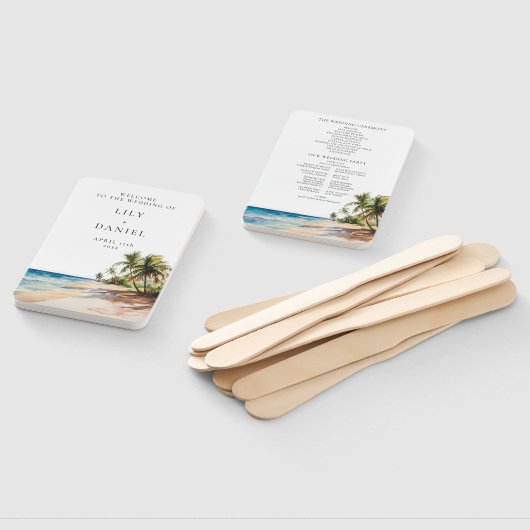 Watercolor Tropical Beach Hochzeitsprogramm Fächer (Non-assembled)