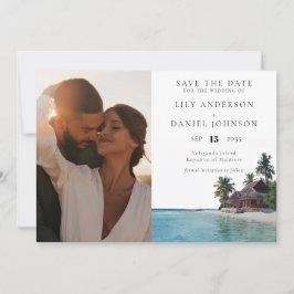Watercolor Tropical Beach Photo Wedding Save The Date