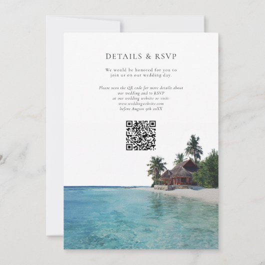 Watercolor Tropical Beach QR Code Wedding Einladung (Rückseite)