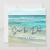 Watercolor Tropical Beach Waves Save The Date (Vorderseite)