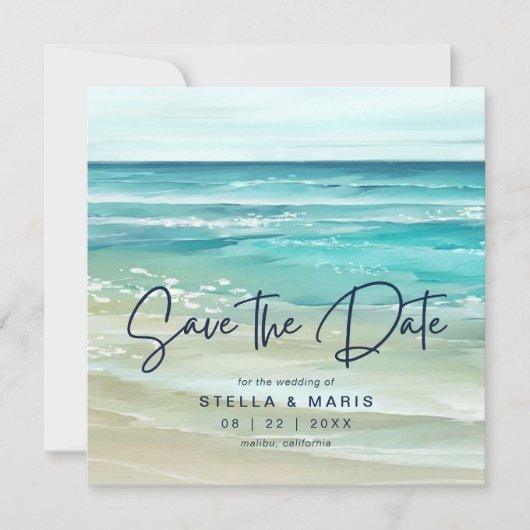 Watercolor Tropical Beach Waves Save The Date (Vorderseite)