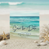 Watercolor Tropical Beach Waves Save The Date