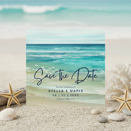 Watercolor Tropical Beach Waves Save The Date