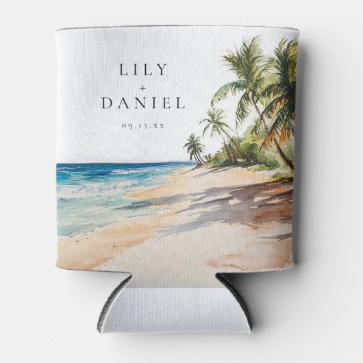 Watercolor Tropical Beach Wedding Dosenkühler (Vorderseite)