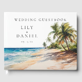 Watercolor Tropical Beach Wedding Foto Gästebuch