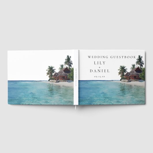 Watercolor Tropical Beach Wedding Gästebuch (Voll)