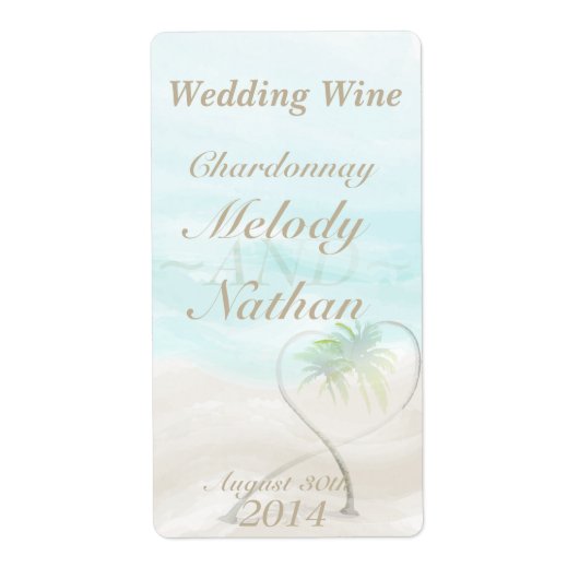 Watercolor Tropical Beach Wedding Wine Label (Vorne)