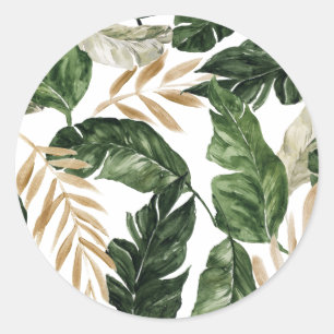 Watercolor Tropical Blätter Imitate Gold Foil Must Runder Aufkleber