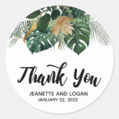 Watercolor Tropical Blätter Wedding Danke Runder Aufkleber (Vorderseite)