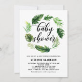 Watercolor Tropical Blätter Wreath Baby Dusche Einladung (Vorderseite)