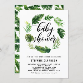 Watercolor Tropical Blätter Wreath Baby Dusche Einladung