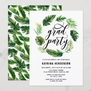 Watercolor Tropical Blätter Wreath Graduation Part Einladung