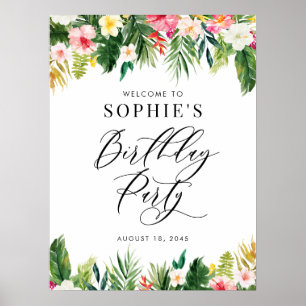 Watercolor Tropical Blume Geburtstagsparty Willkom Poster