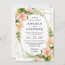 Watercolor Tropical Blume Gold Frame Wedding