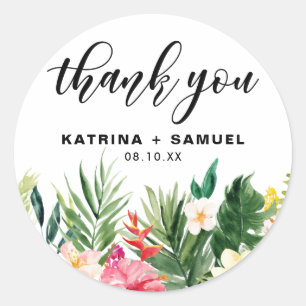 Watercolor Tropical Blume Hochzeit Vielen Dank Runder Aufkleber