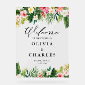 Watercolor Tropical Blume Sommerhochzeit Willkomme Acrylschild (Vorderseite)