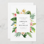 Watercolor Tropical Botanical Frame Summer Save The Date (Vorne/Hinten)