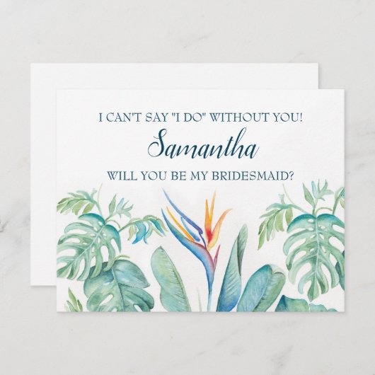 Watercolor Tropical BRIDESMAID VORSCHLAG Karte (Vorne/Hinten)