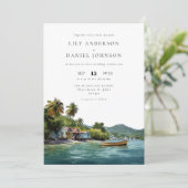 Watercolor Tropical Caribbean QR Code Wedding Einladung (Stehend Vorderseite)
