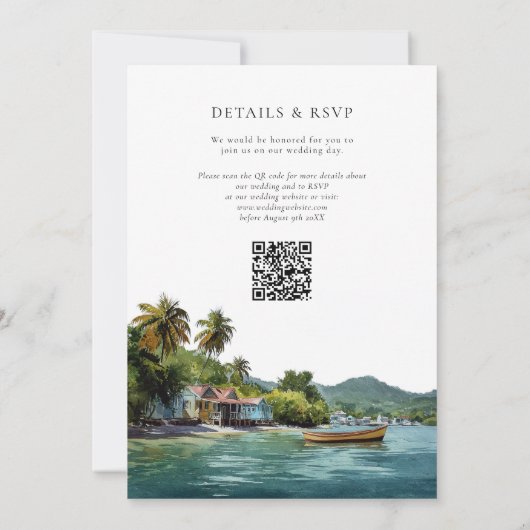 Watercolor Tropical Caribbean QR Code Wedding Einladung (Rückseite)