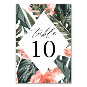 Watercolor Tropical Coral Blume Rahmen Hochzeit Tischnummer