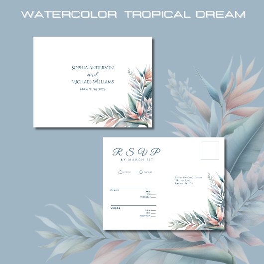 Watercolor Tropical Dream Wedding RSVP- Postkarte
