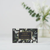 Watercolor Tropical Eucalyptus Greenery Black Visitenkarte (Stehend Vorderseite)