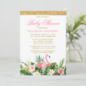 Watercolor Tropical Flamingo Baby Dusche Glitzer Einladung (Stehend Vorderseite)