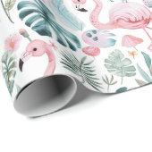 Watercolor Tropical Flamingo Baby Shower Geschenkpapier (Rolleneckpunkt)