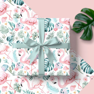 Watercolor Tropical Flamingo Baby Shower Geschenkpapier