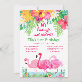 Watercolor Tropical Flamingo Birthday Einladung