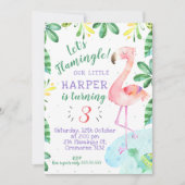 Watercolor Tropical Flamingo Einladung zum Geburts (Vorderseite)