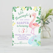 Watercolor Tropical Flamingo Einladung zum Geburts (Stehend Vorderseite)