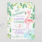 Watercolor Tropical Flamingo Einladung zum Geburts (Vorne/Hinten)