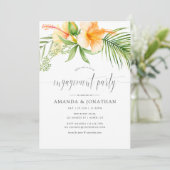 Watercolor Tropical Floral Beach Engagement Party Einladung (Stehend Vorderseite)