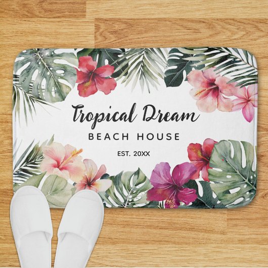 Watercolor Tropical Floral Botanical Beach House Badematte