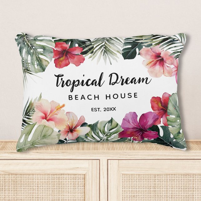 Watercolor Tropical Floral Botanical Beach House Dekokissen (In situ)
