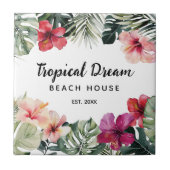 Watercolor Tropical Floral Botanical Beach House Fliese (Vorderseite)