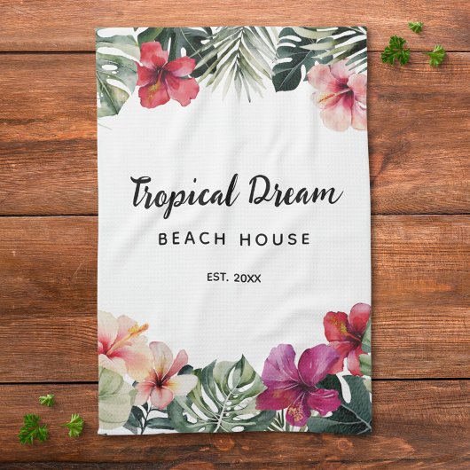Watercolor Tropical Floral Botanical Beach House Geschirrtuch