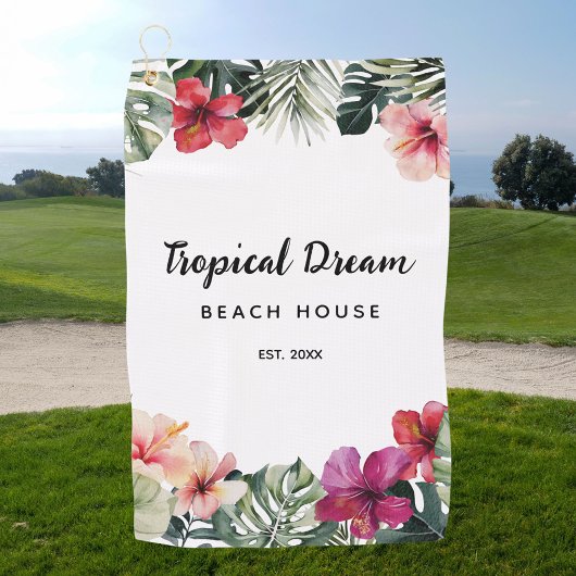 Watercolor Tropical Floral Botanical Beach House Golfhandtuch